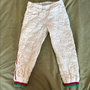 Gucci White Lace Kids Joggers with Red and Green Accents